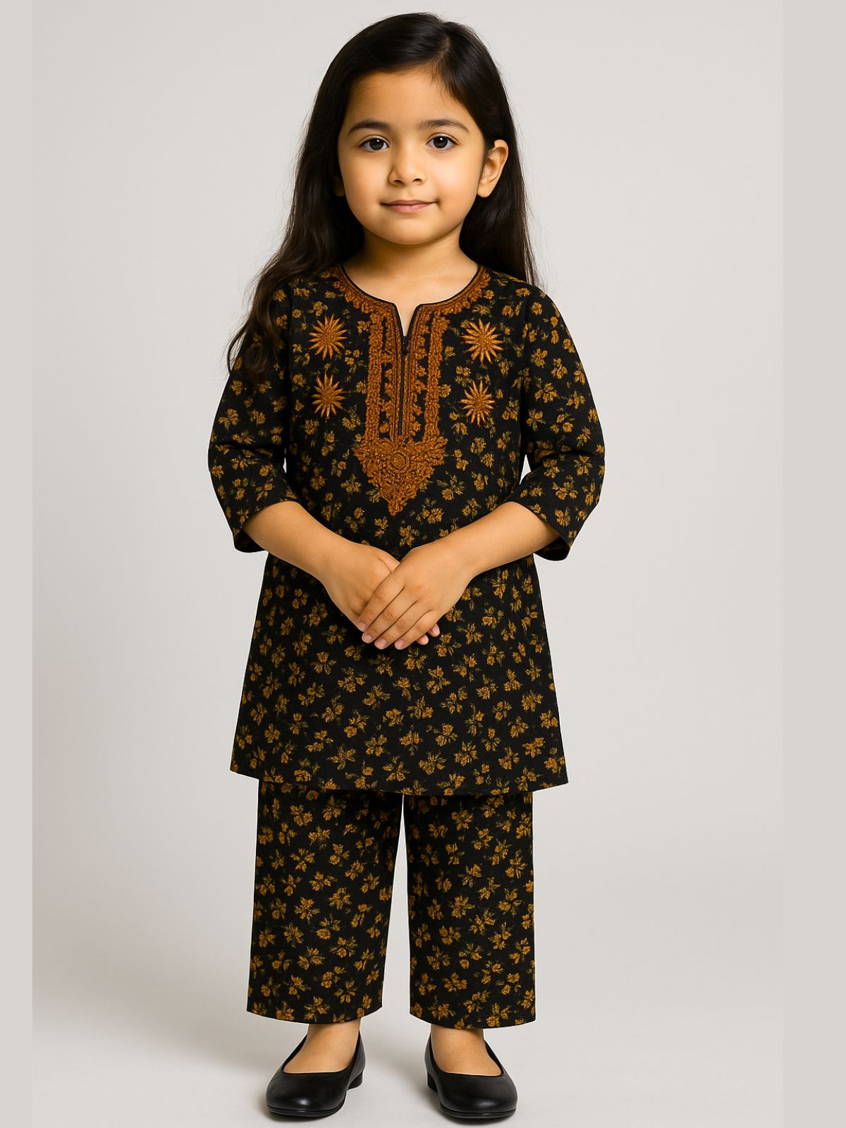 Black & Rust Floral Flannel Soft Winters Shalwar Kameez