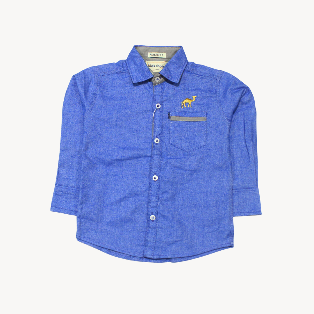 Royal Denim Blue Plain Casual Shirt Full Sleeves