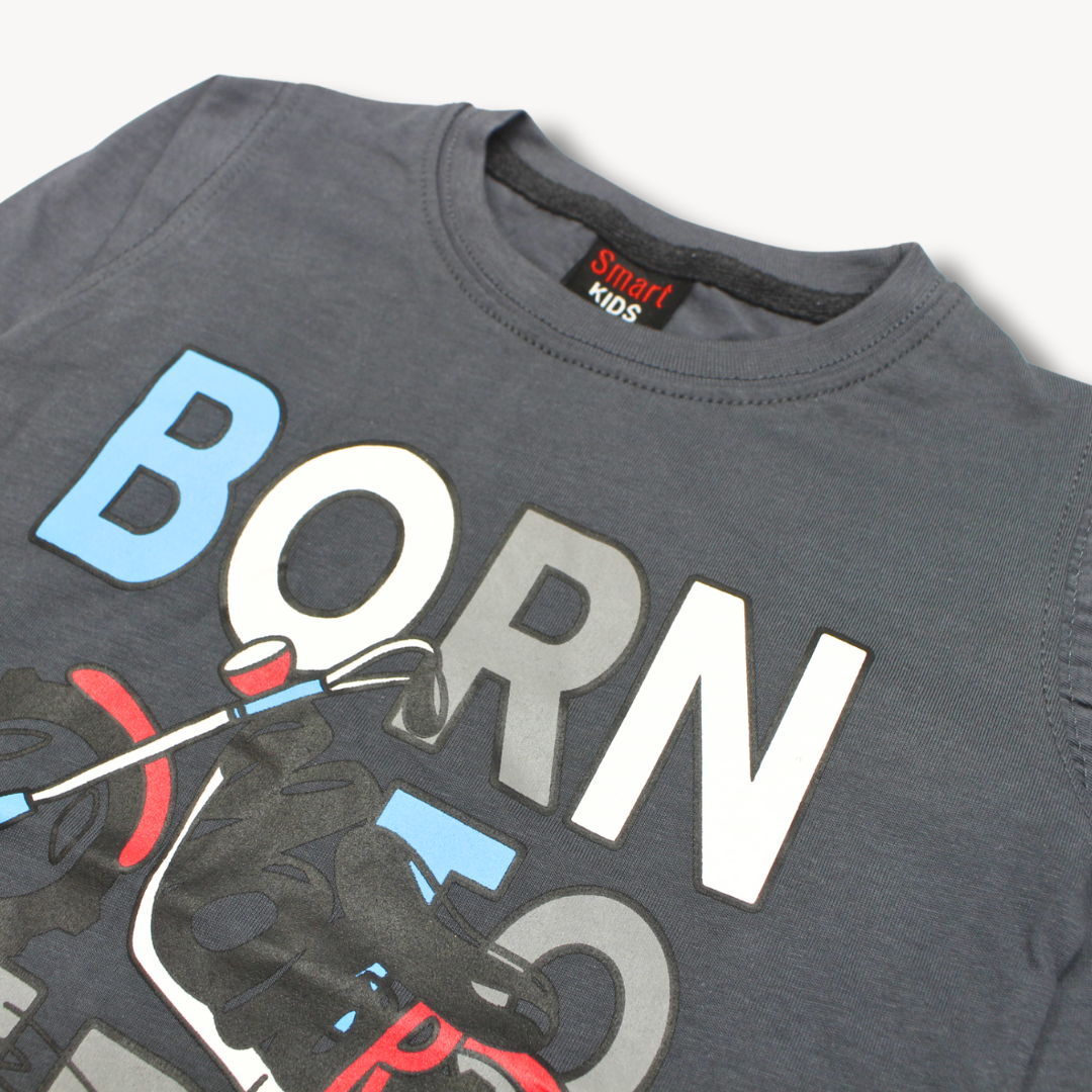 Charcoal  Born To Ride Summers Printed Pajama Shirt Set