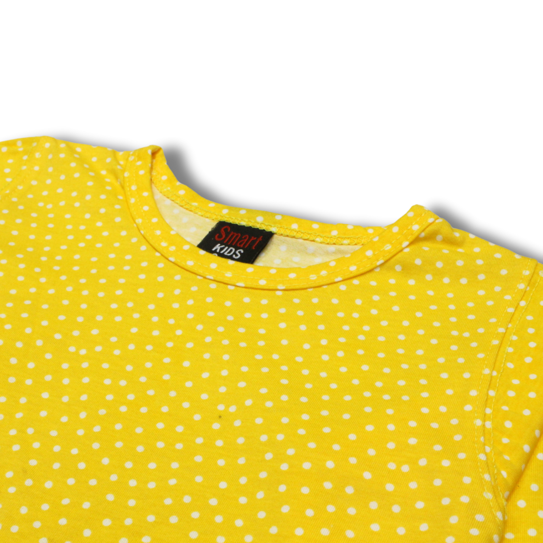 Yellow Polka Dot Summer Jersey Pajama Shirt Set