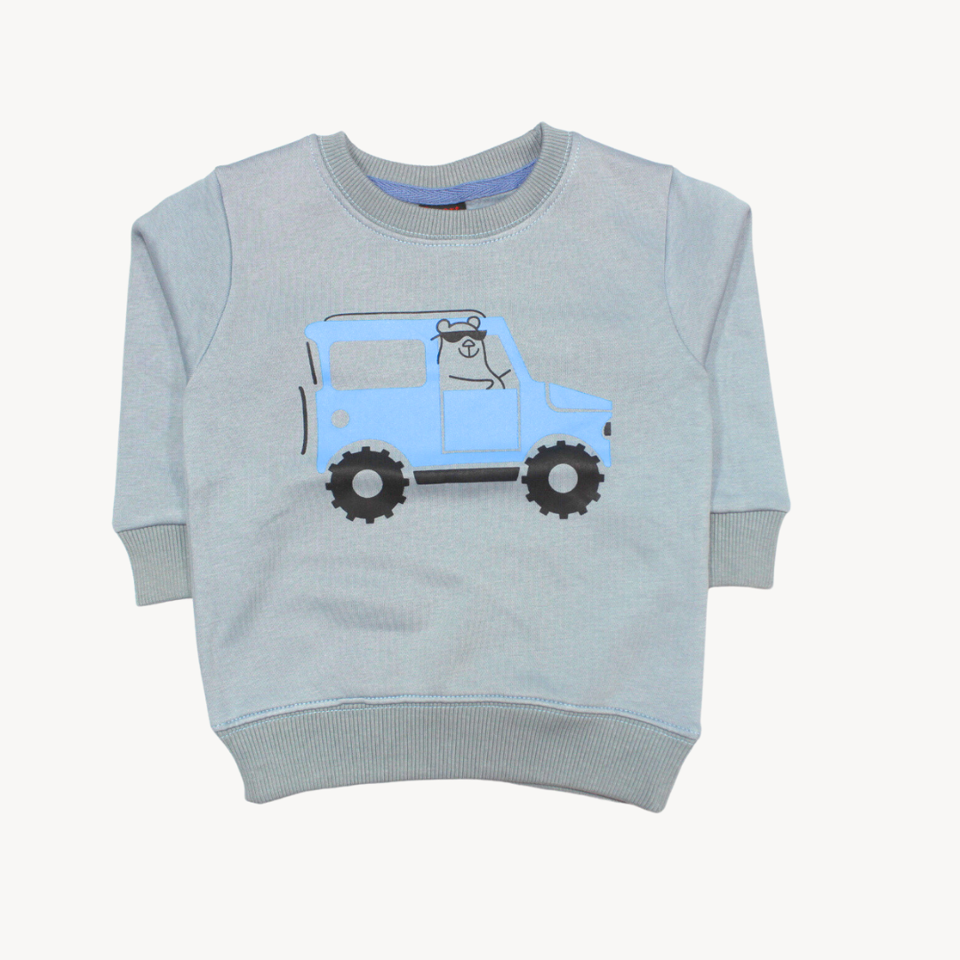 Light Blue Bear Driver Printed Fleece Sweat Shirt