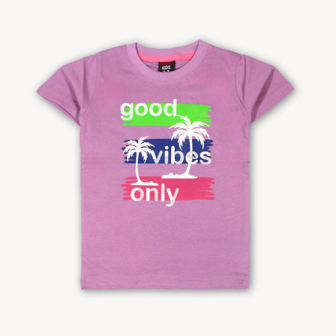 Purple Good Vibes Print Cotton T-Shirt