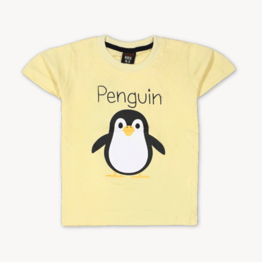 Light Yellow Penguin Print Cotton T-Shirt