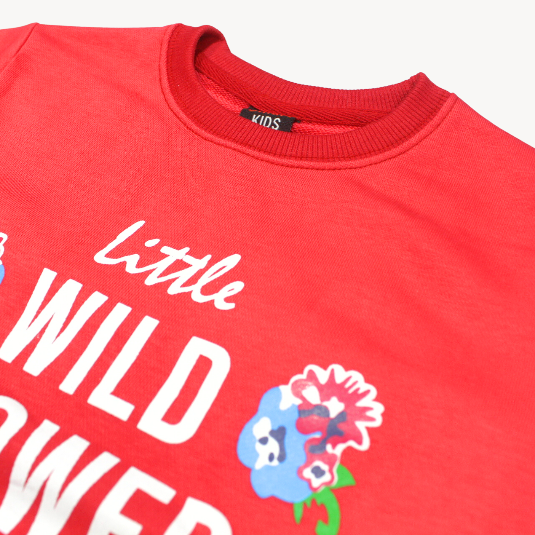 Shocking Pink Little Wild Flower Print Terry Sweat Shirt