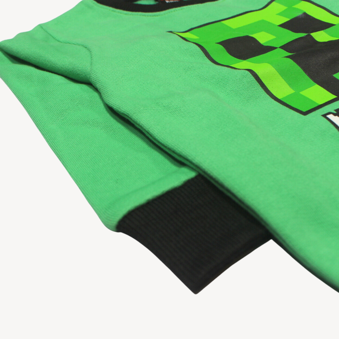 Green Minecraft Printed Fleece Sweat Shirt