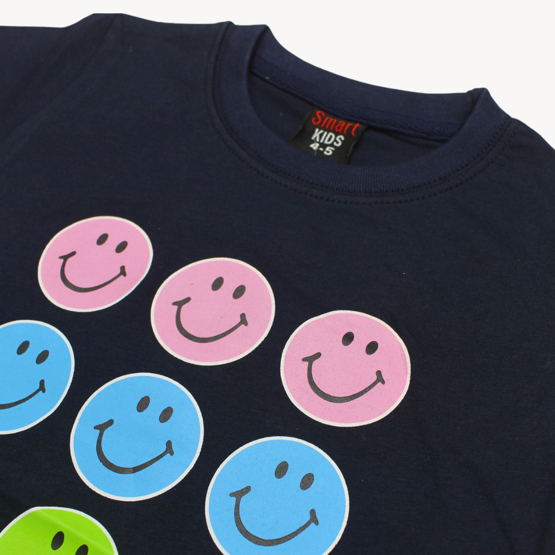 Navy-Blue Smiley Printed Cotton T-Shirt