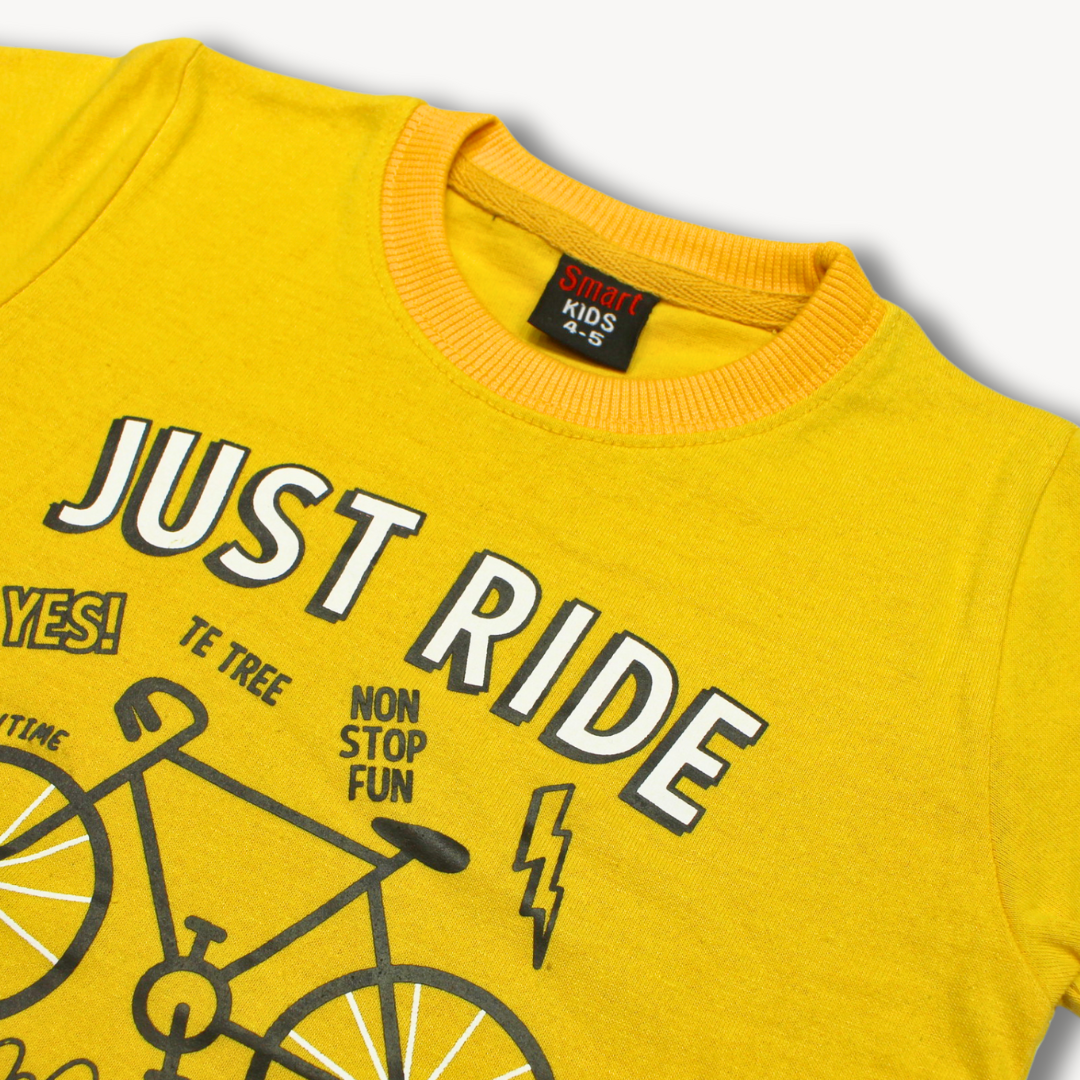 Mustard Yellow Just Ride Printed Cotton T-Shirt