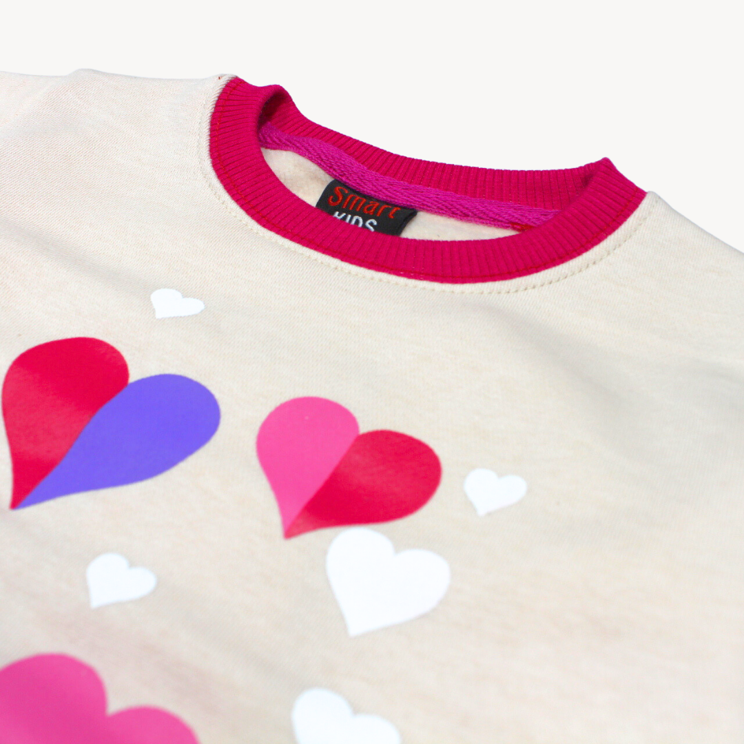 Light Pink Hearts Print Fleece Sweat Shirt
