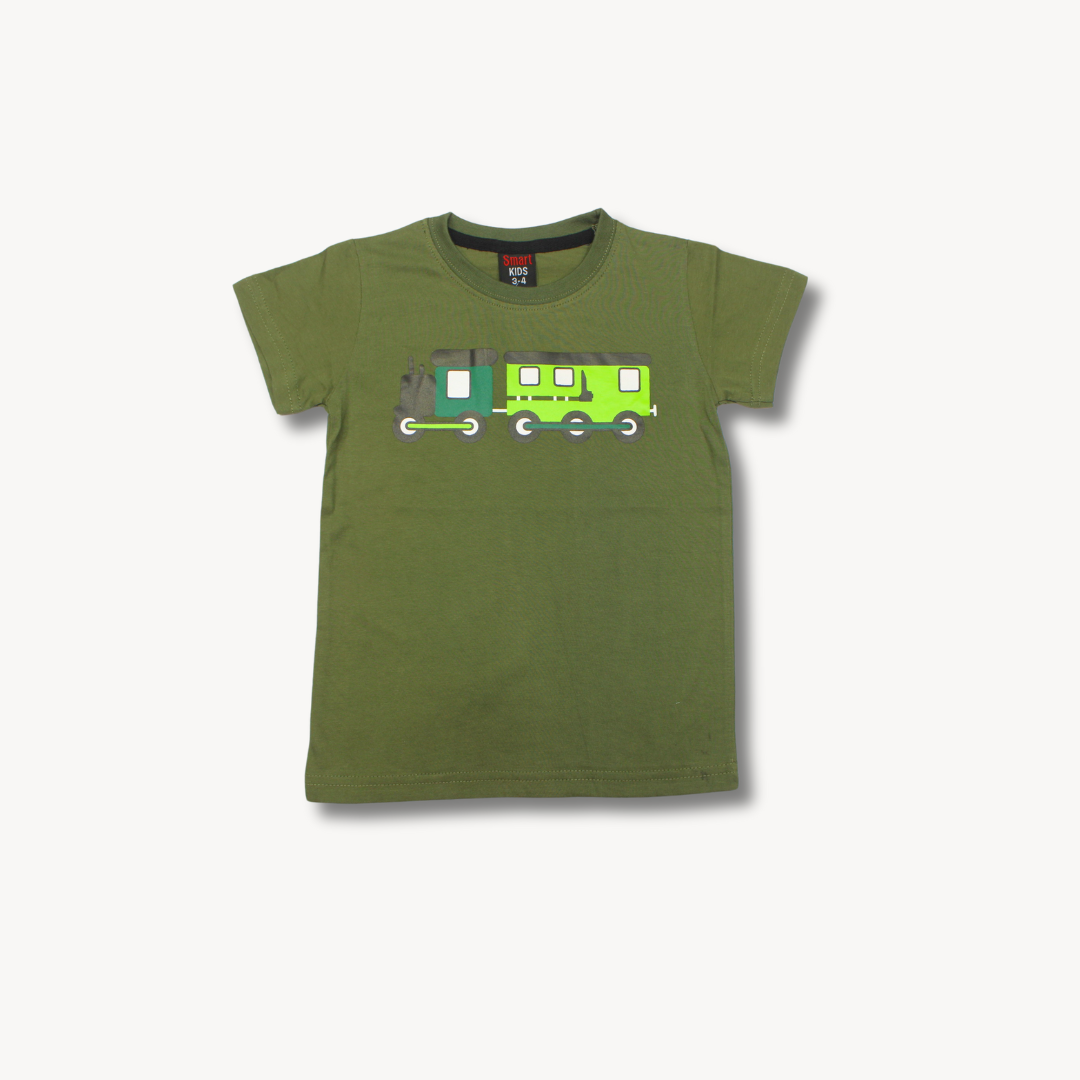 Dark Olive Train Cotton T-Shirt