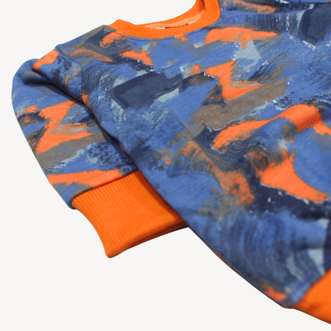 Blue & Orange Abstract Print Terry Sweat Shirt