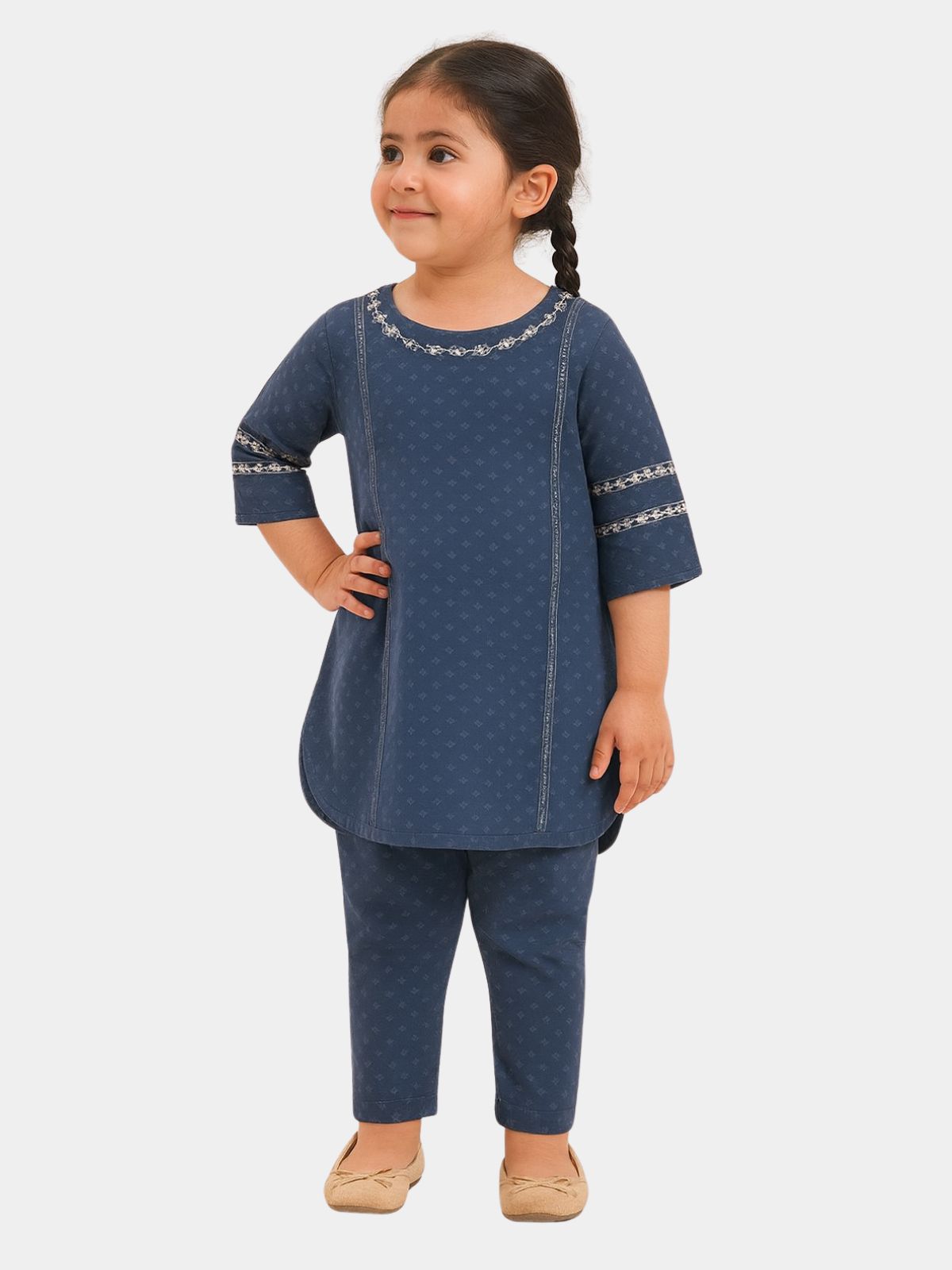 Blue Embroidered Khaddar 2 Pc Set