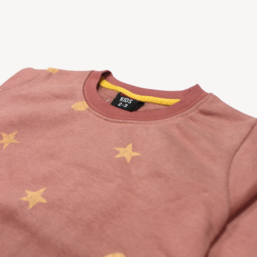 Copper Pink Stars Print Terry Sweat Shirt