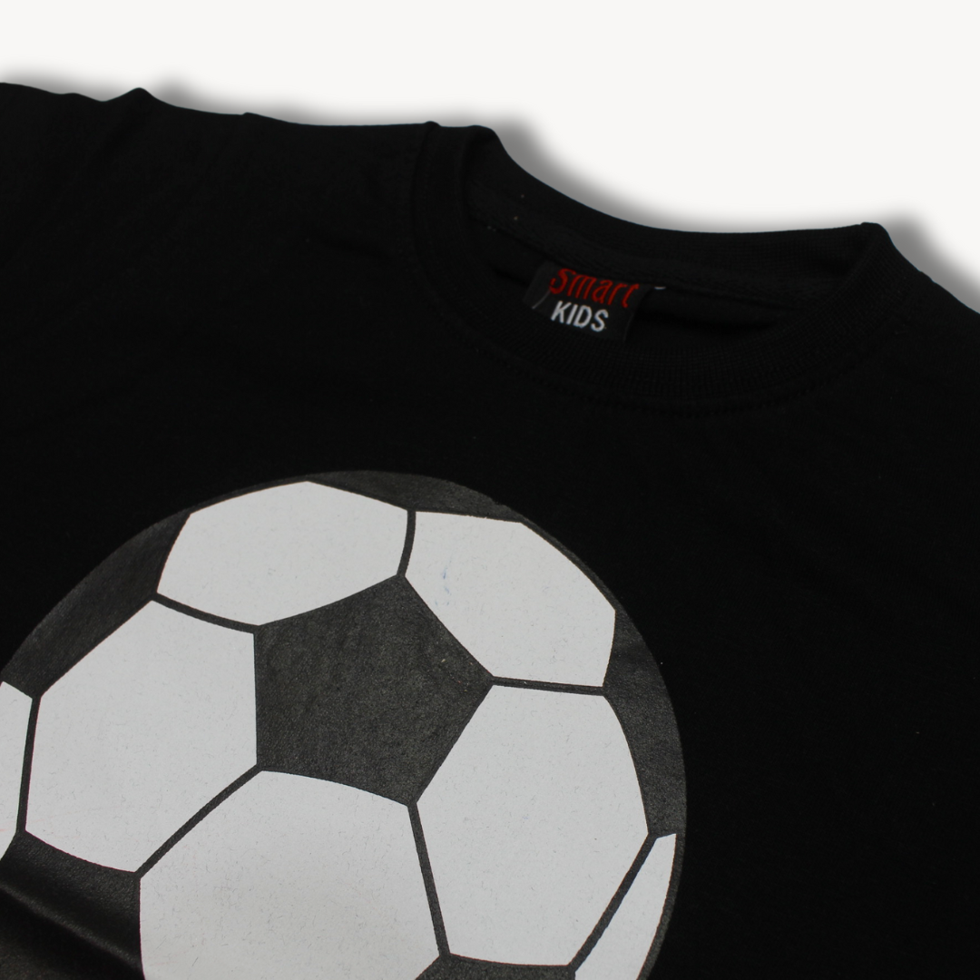 Black Football Printed Cotton T-Shirt