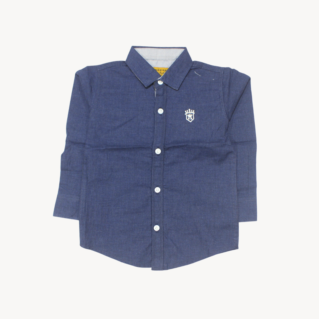 Denim Blue Plain Casual Shirt Full Sleeves