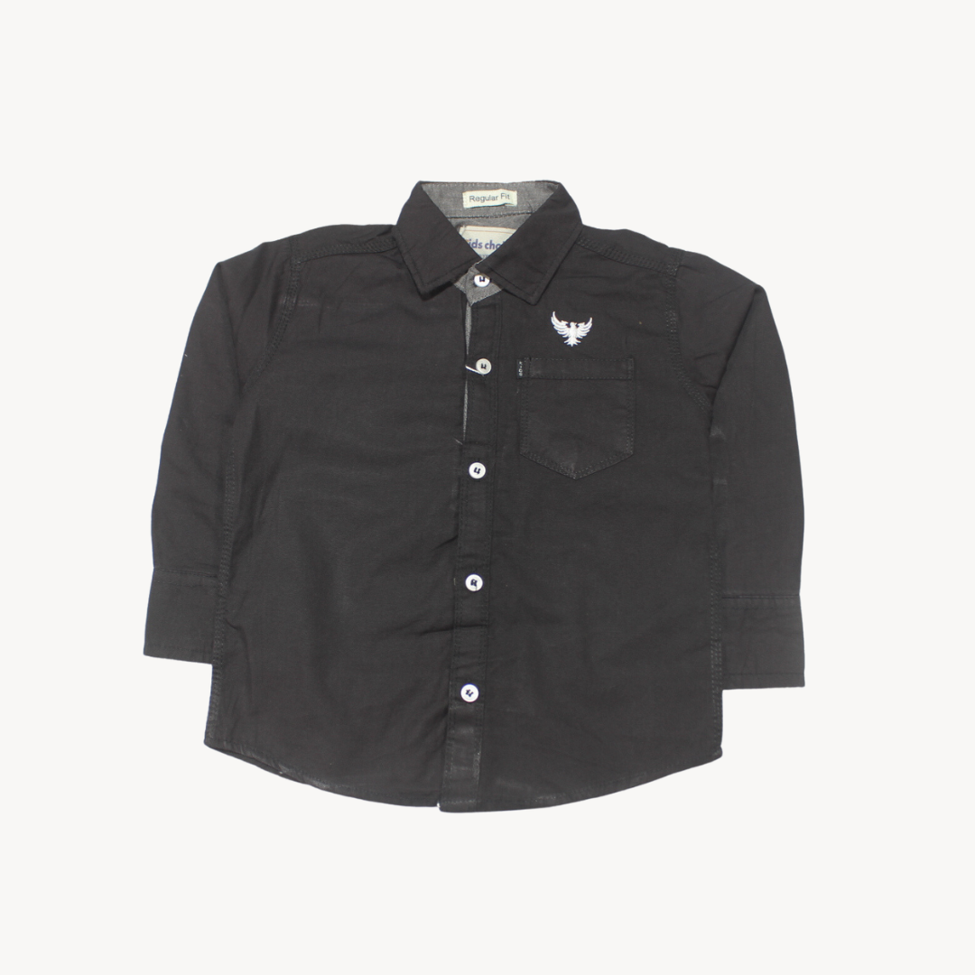 Black Plain Casual Shirt Full Sleeves