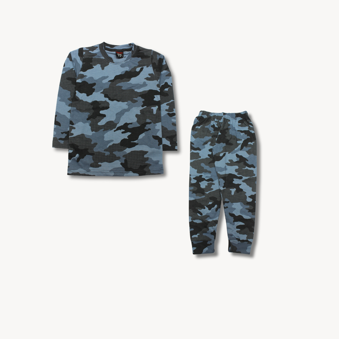 Navy Blue Camo Summers Printed Pajama Shirt Set