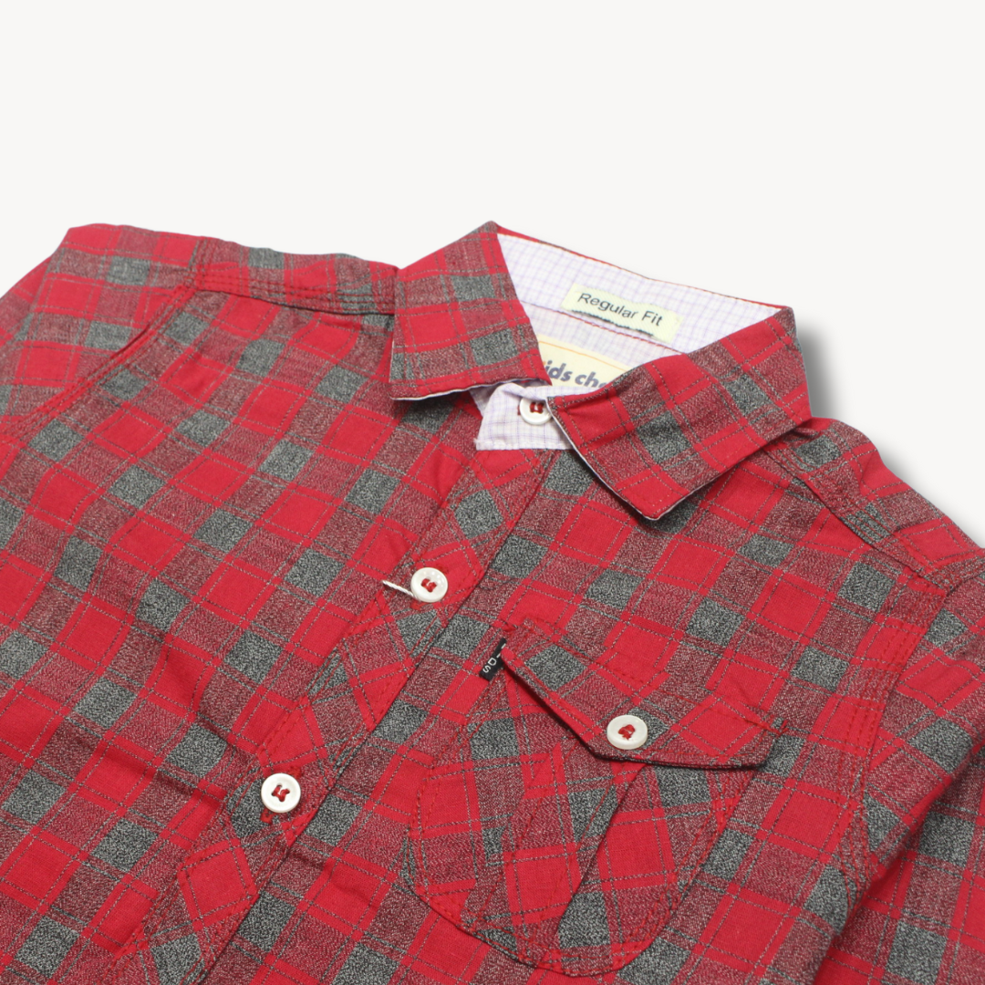 Red & Grey Chequered Casual Shirt Full Sleeves