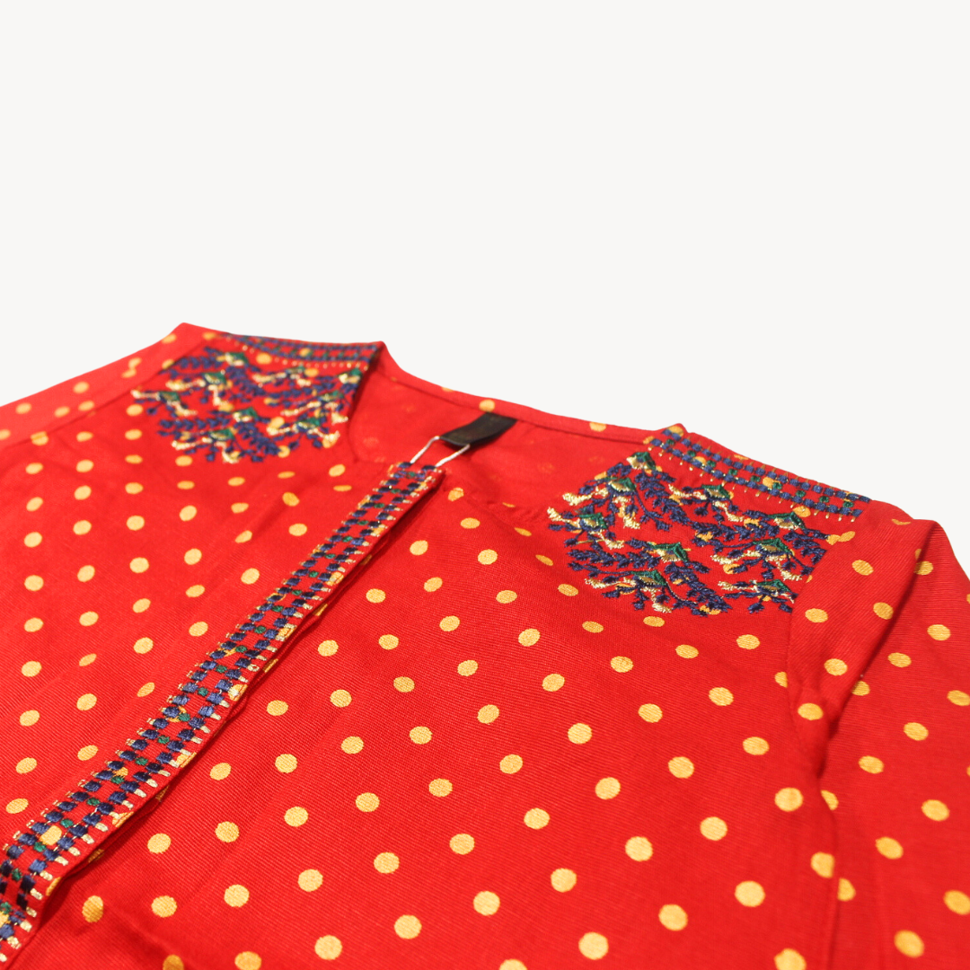 Bashu Red Polka Dot Embroidered Khaddar Kurti