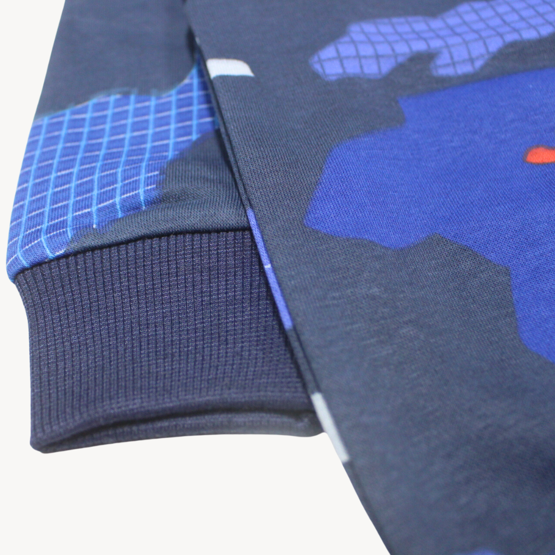 Navy Blue Camo Printed Fleece Sweat Shirt