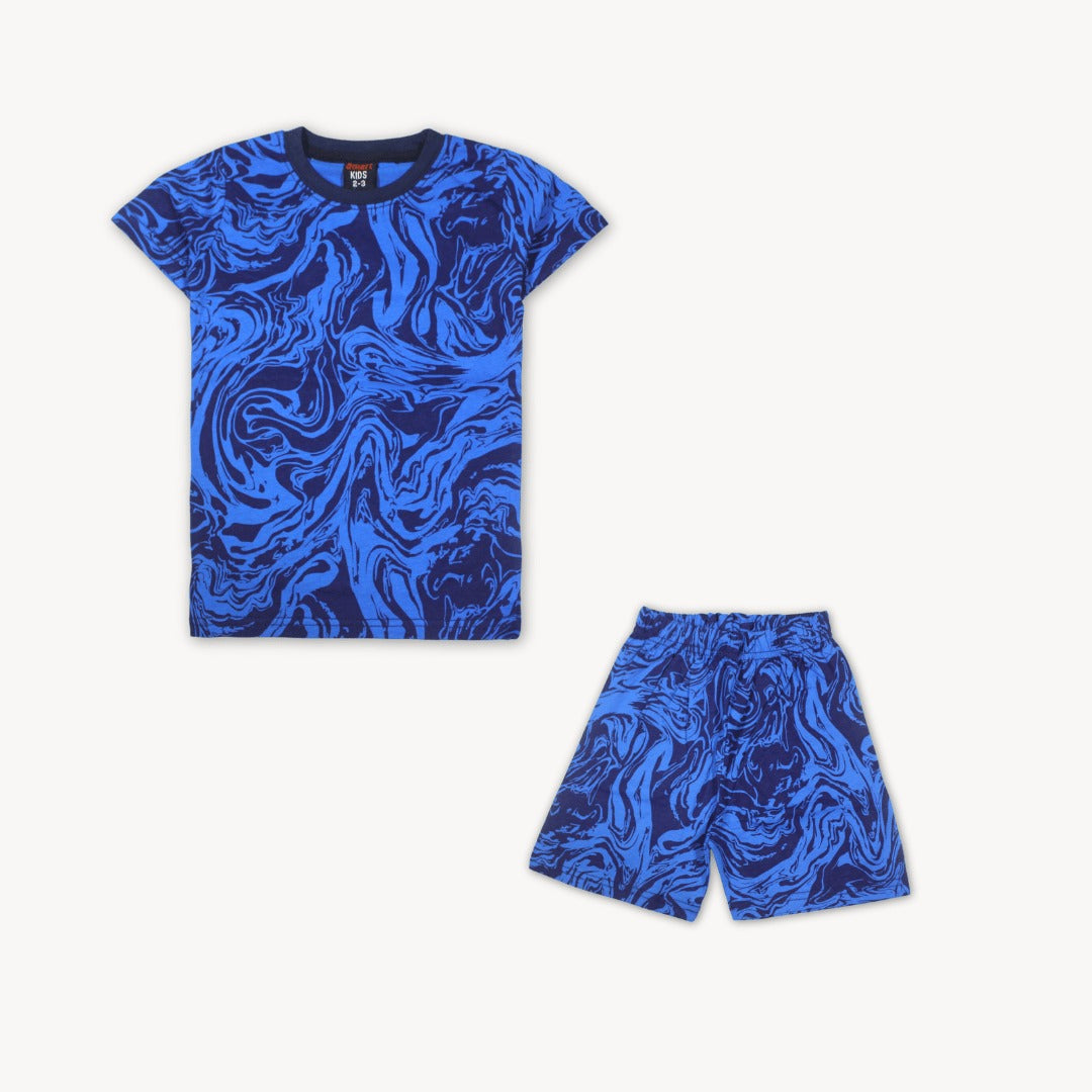 Blue Abstract Printed Shirt & Short Set