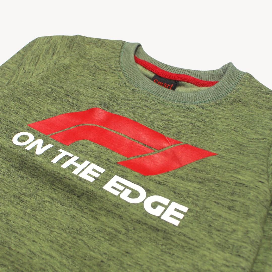 Light Olive Green On The Edge Printed Fleece Sweat Shirt