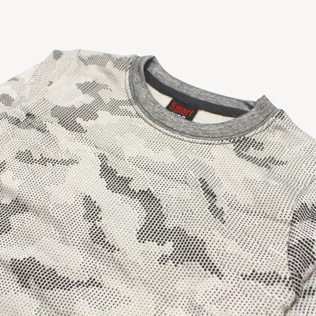 Light Grey & Black Reptile Printed Terry Sweat Shirt