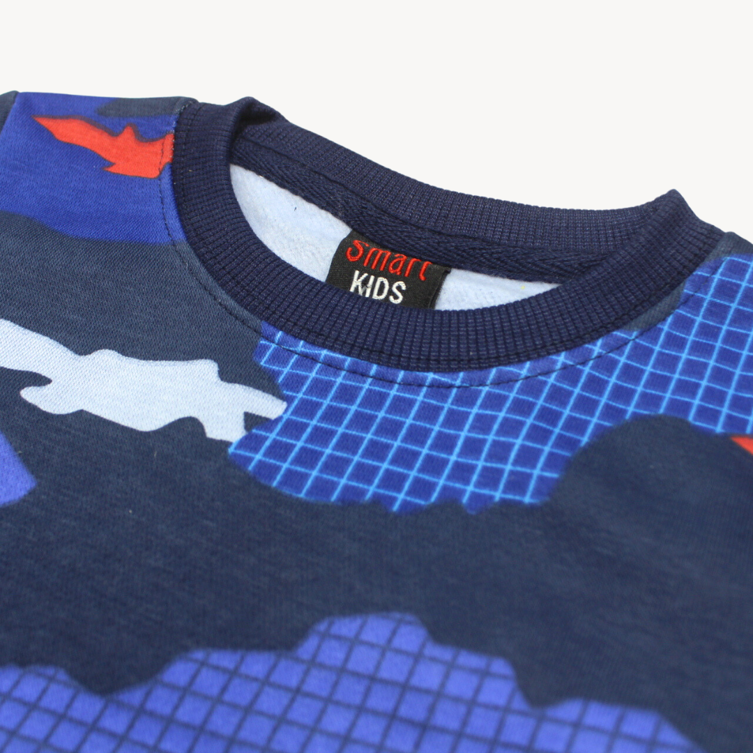 Navy Blue Camo Printed Fleece Sweat Shirt