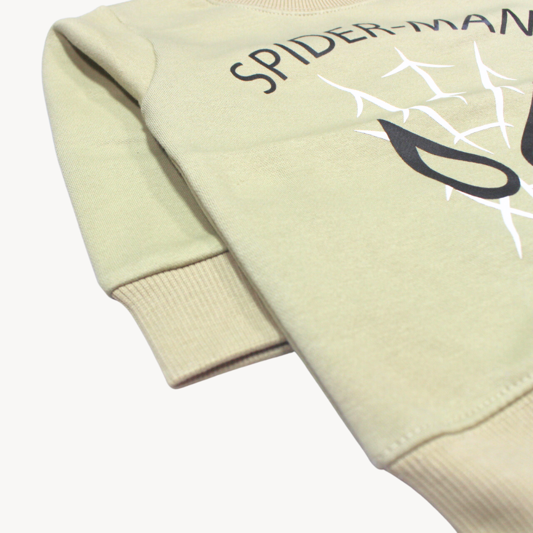 Lime Spiderman Printed Fleece Sweat Shirt