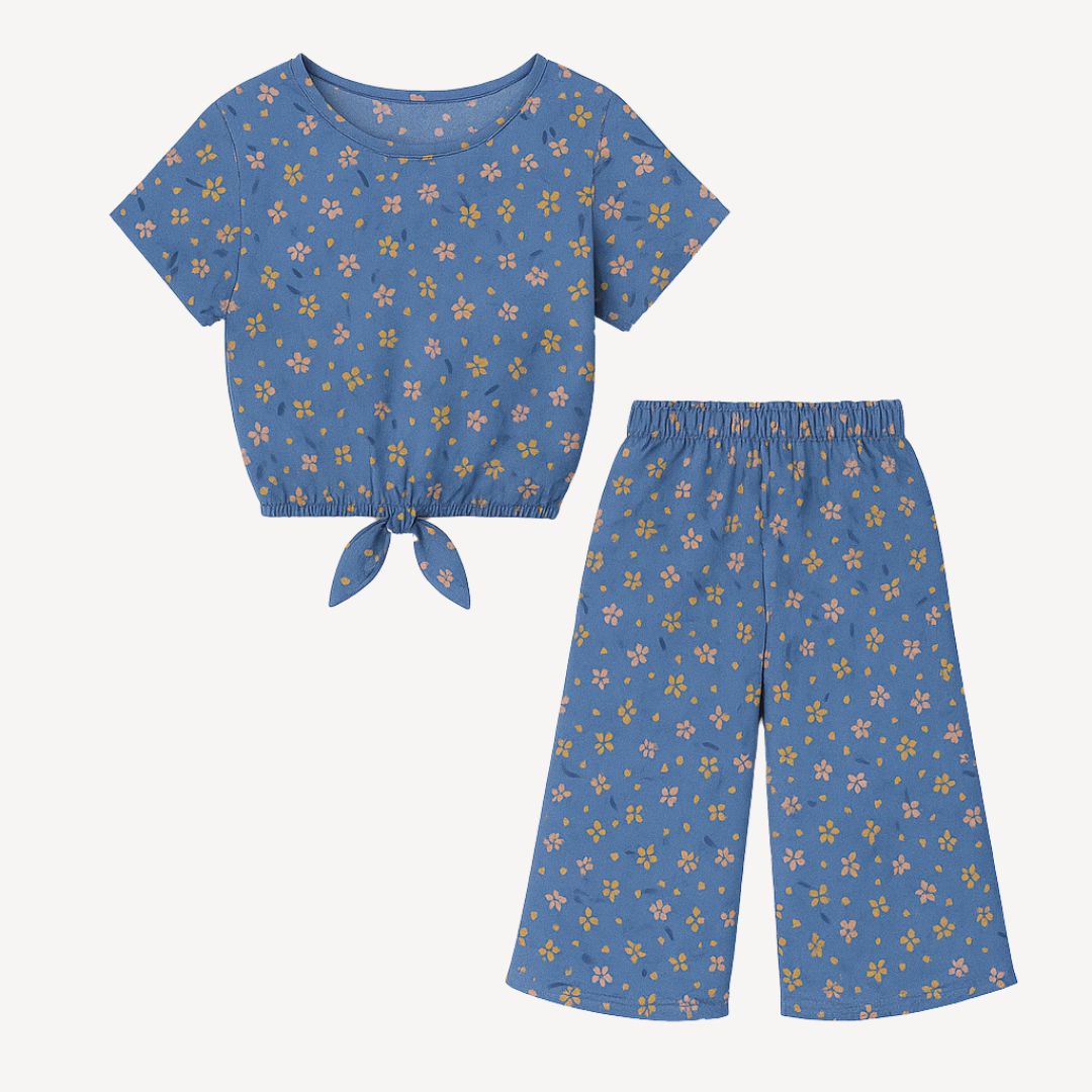 Stone Blue Floral Cotton Summers Co-Ord Set