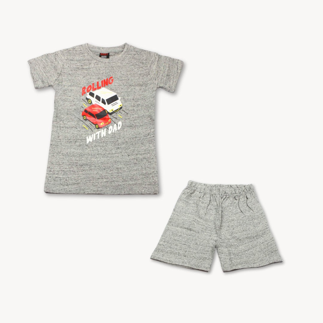 Grey Rolling With Dad Shirt & Short Set