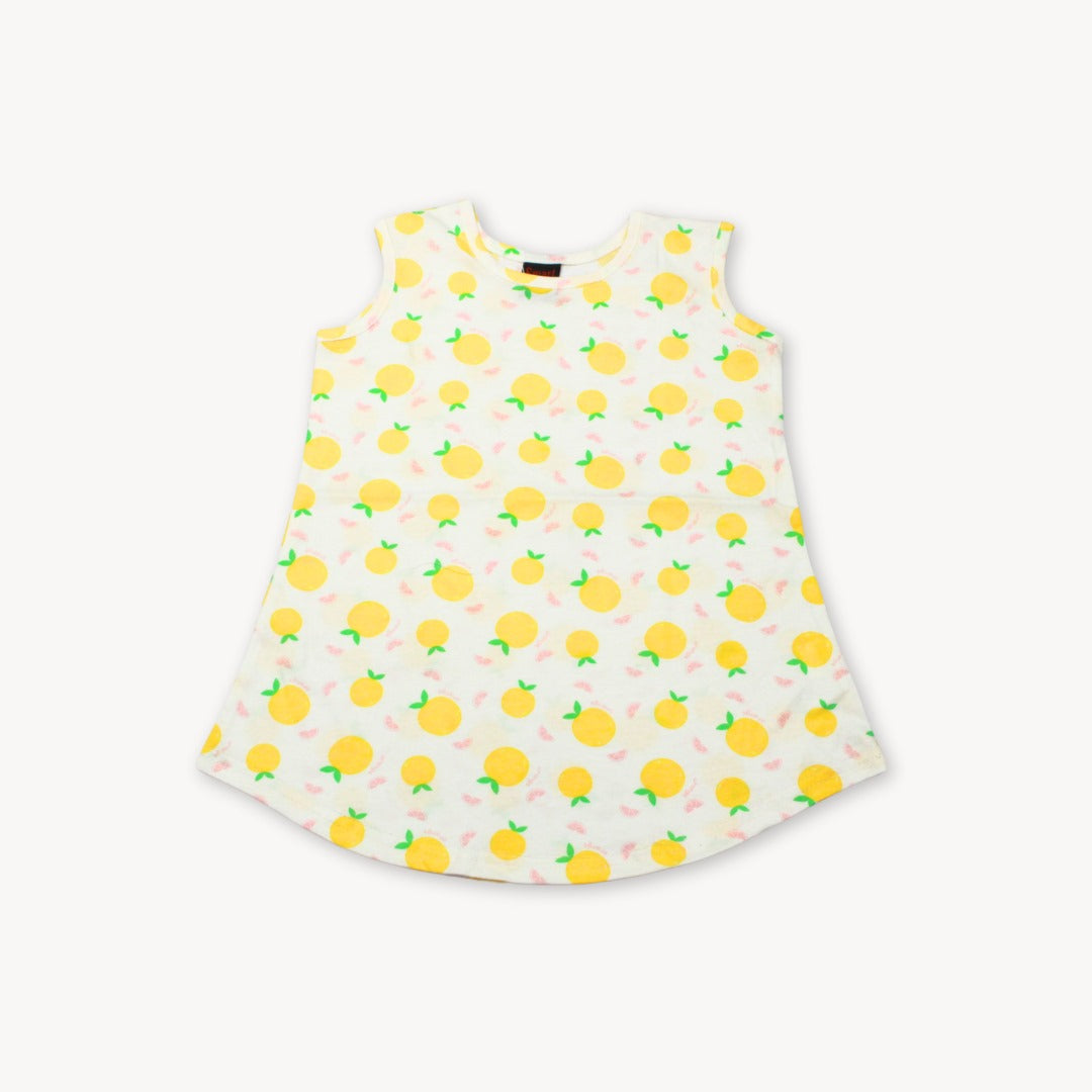 Yellow and orange fruit  Print summer Cotton Frock