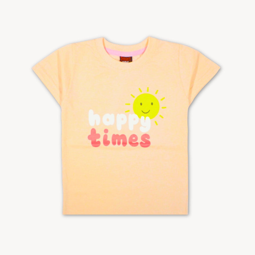 Baby Pink Happy Times Printed Cotton T-Shirt