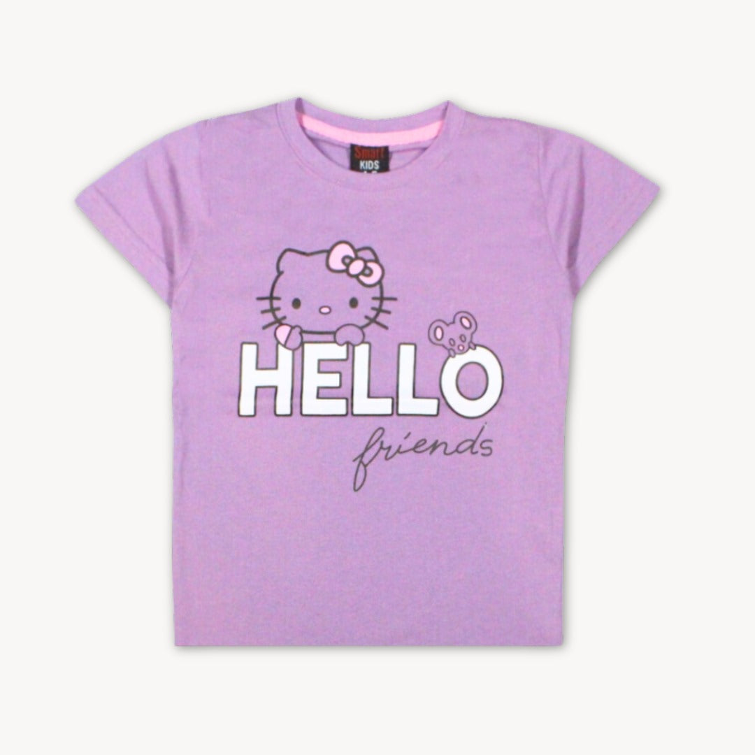 Hello Kitty Lavender Printed Cotton T-Shirt