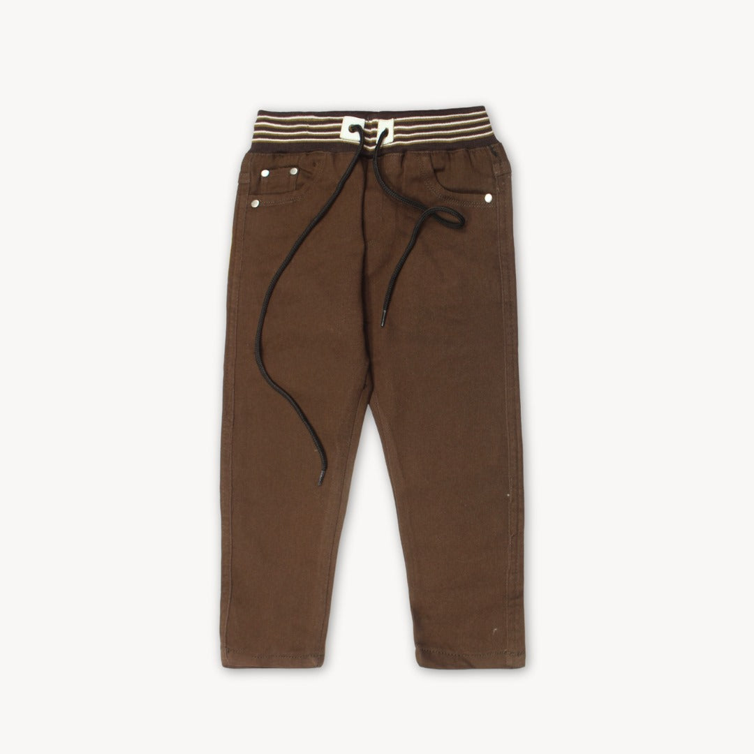 Dark Brown Pull on Stretchable Denim Pants