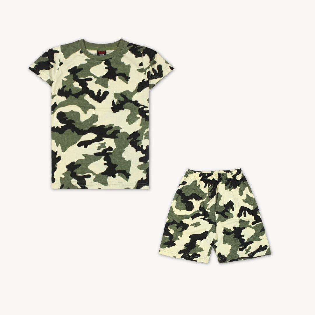 Olive & Black Camo Shirt & Short Set