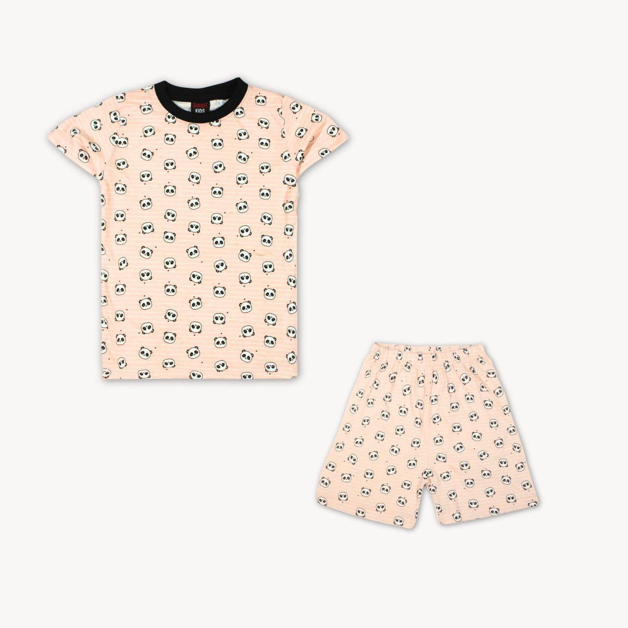 Peach  Striped Panda Jersey Shirt & Short Set