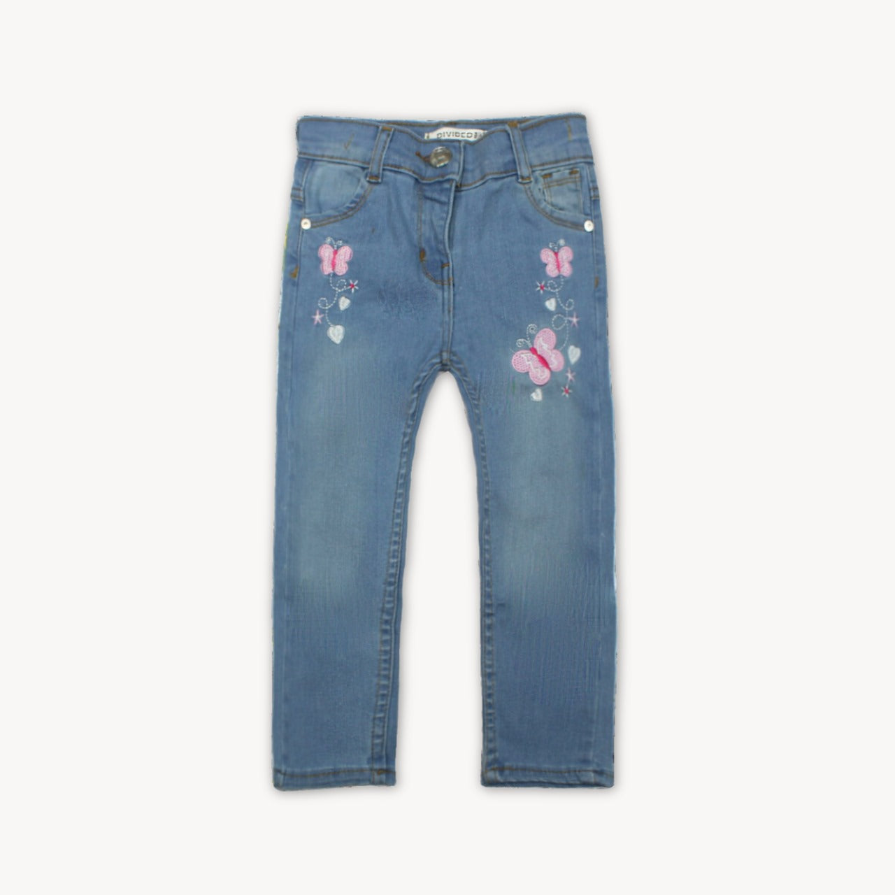 Light Blue Butterfly Embroidered Denim Jeans