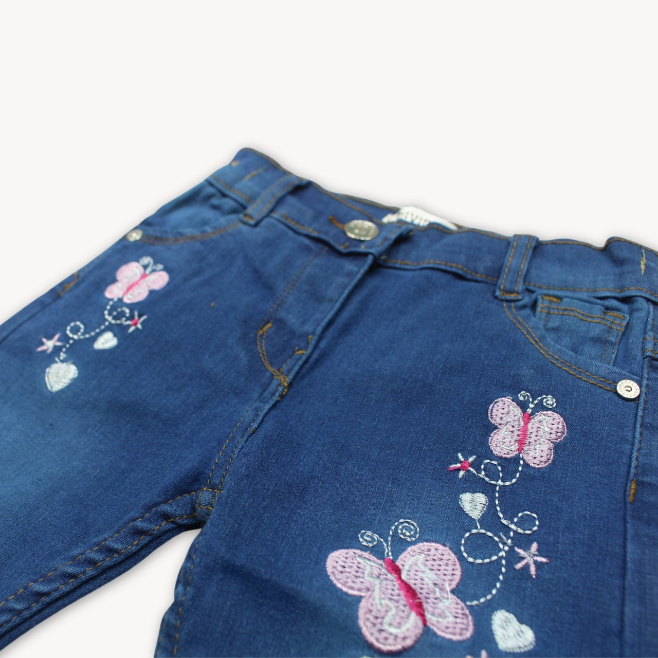 Navy Blue Butterfly Embroidered Denim Jeans