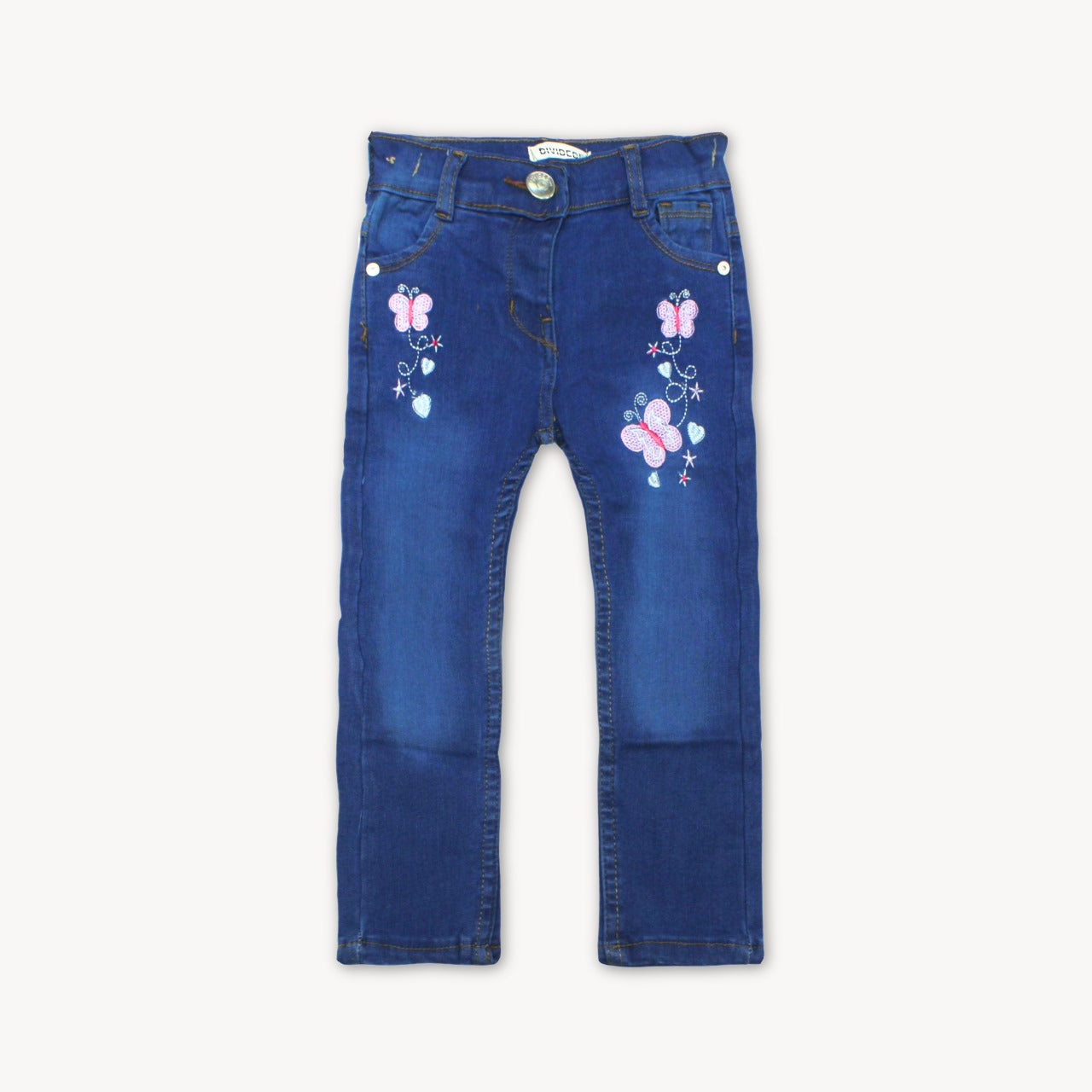 Navy Blue Butterfly Embroidered Denim Jeans