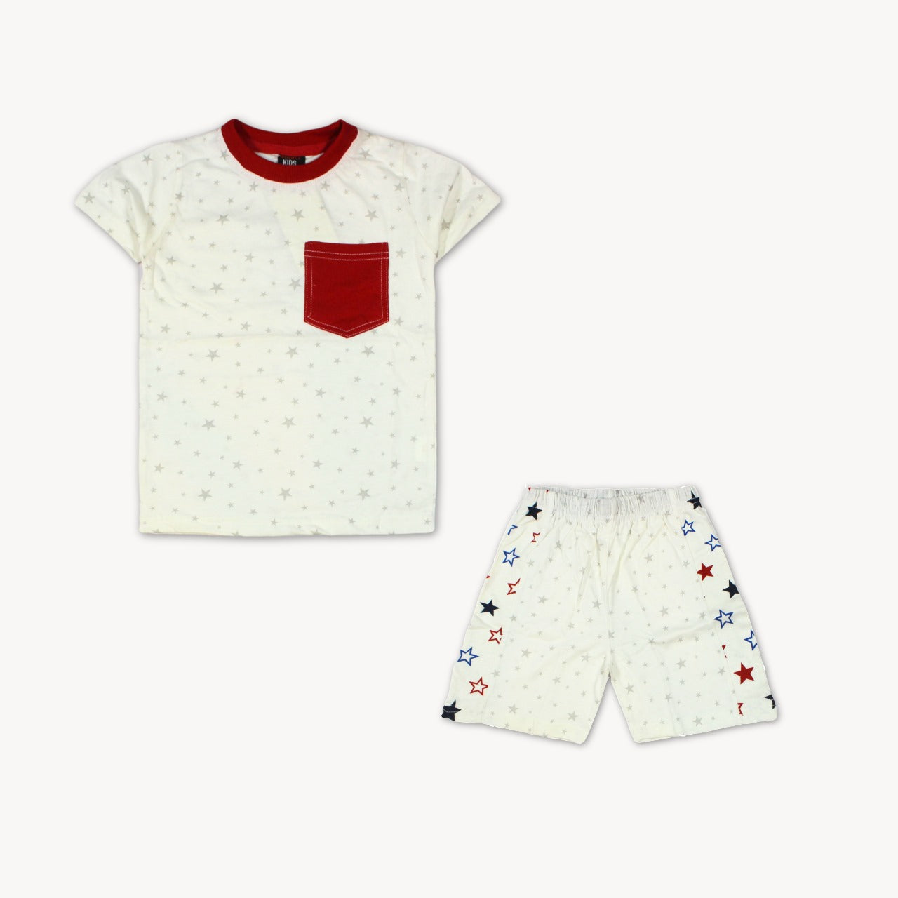 White & Red Stars Shirt & Short Set