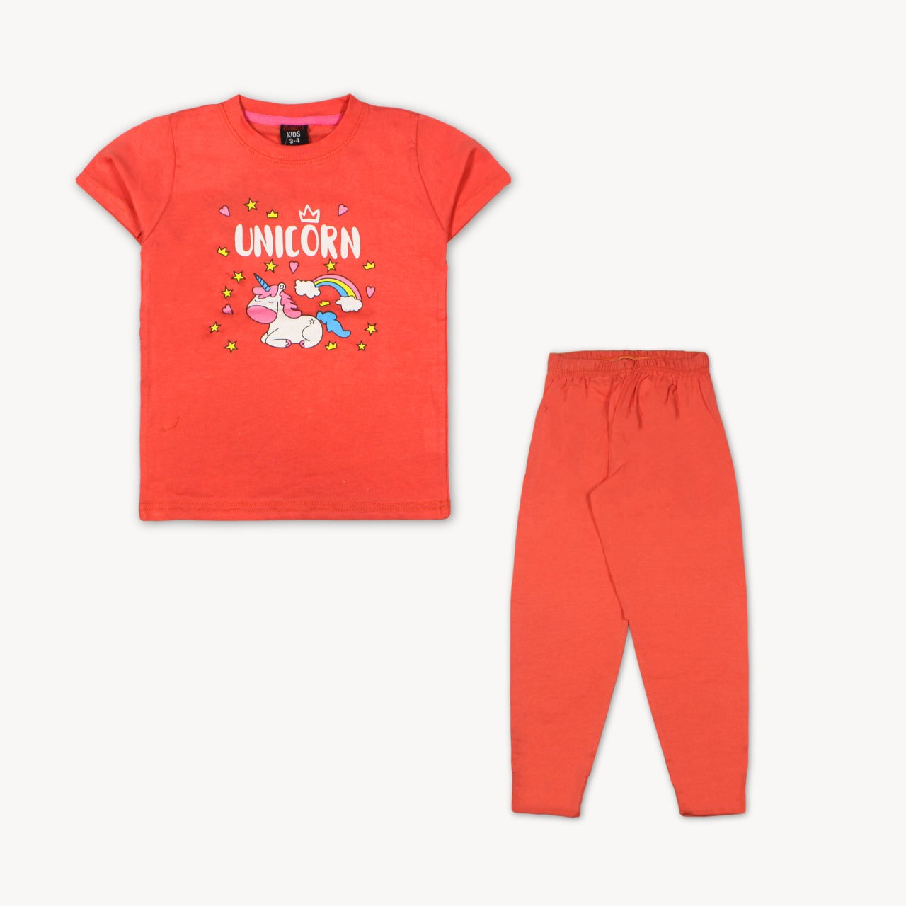 Peach Pink Unicorn Summer Pajama Shirt Set