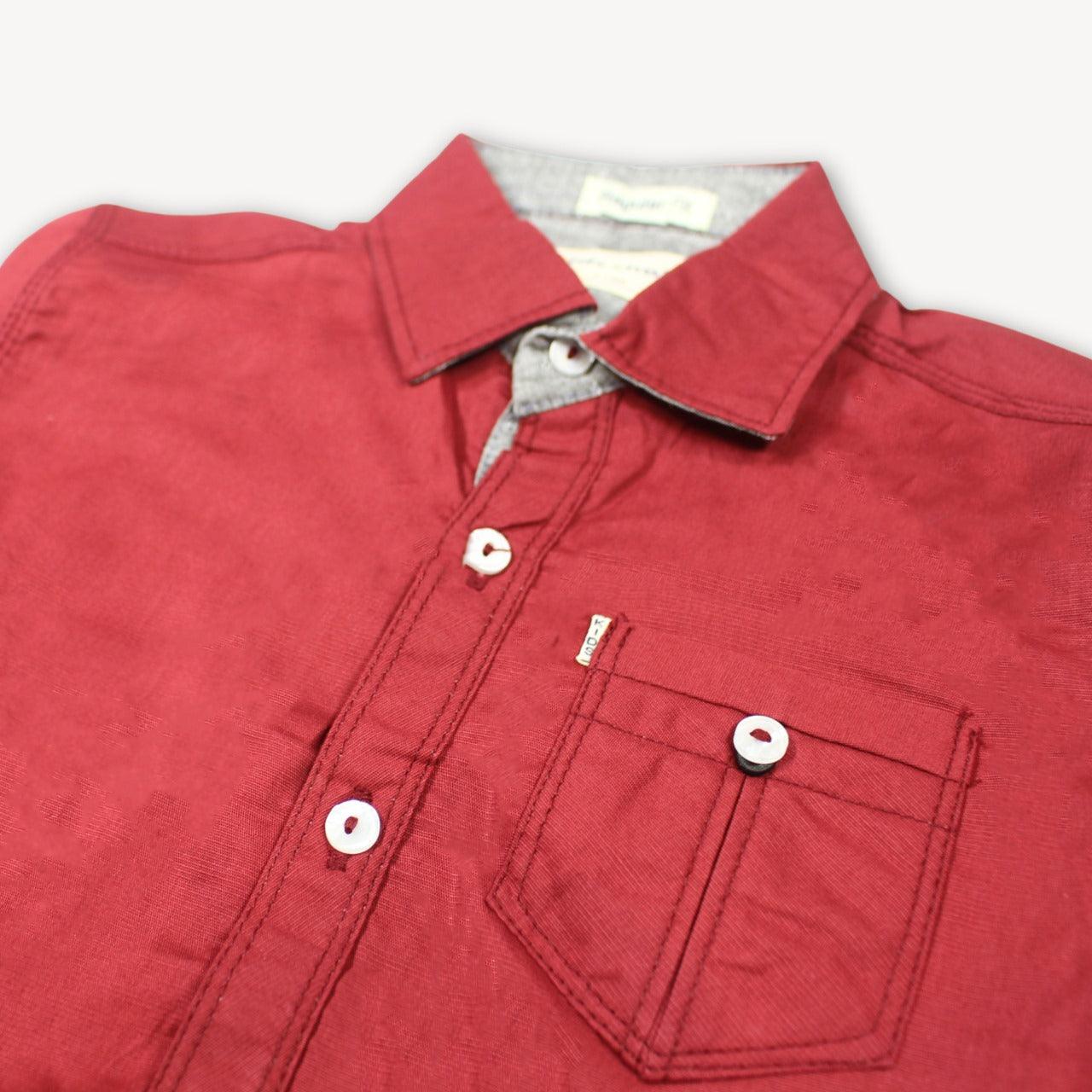 Maroon Front Pocket Casual Shirt Full Sleeves