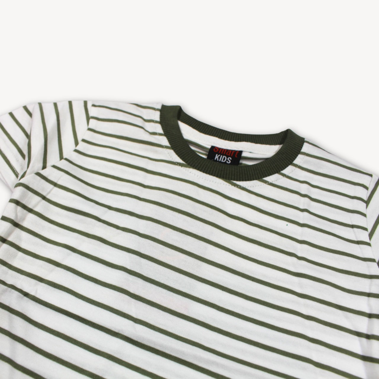 Olive & White Stripe Printed Cotton T-Shirt