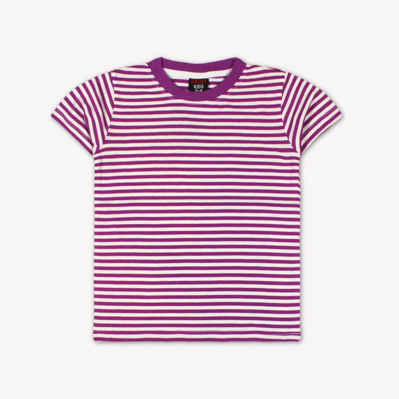 Purple & White Stripe Printed Cotton T-Shirt