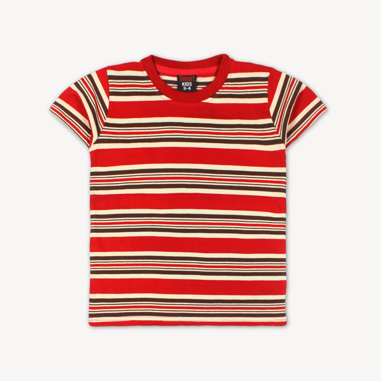 Red & Black Stripe Printed Cotton T-Shirt