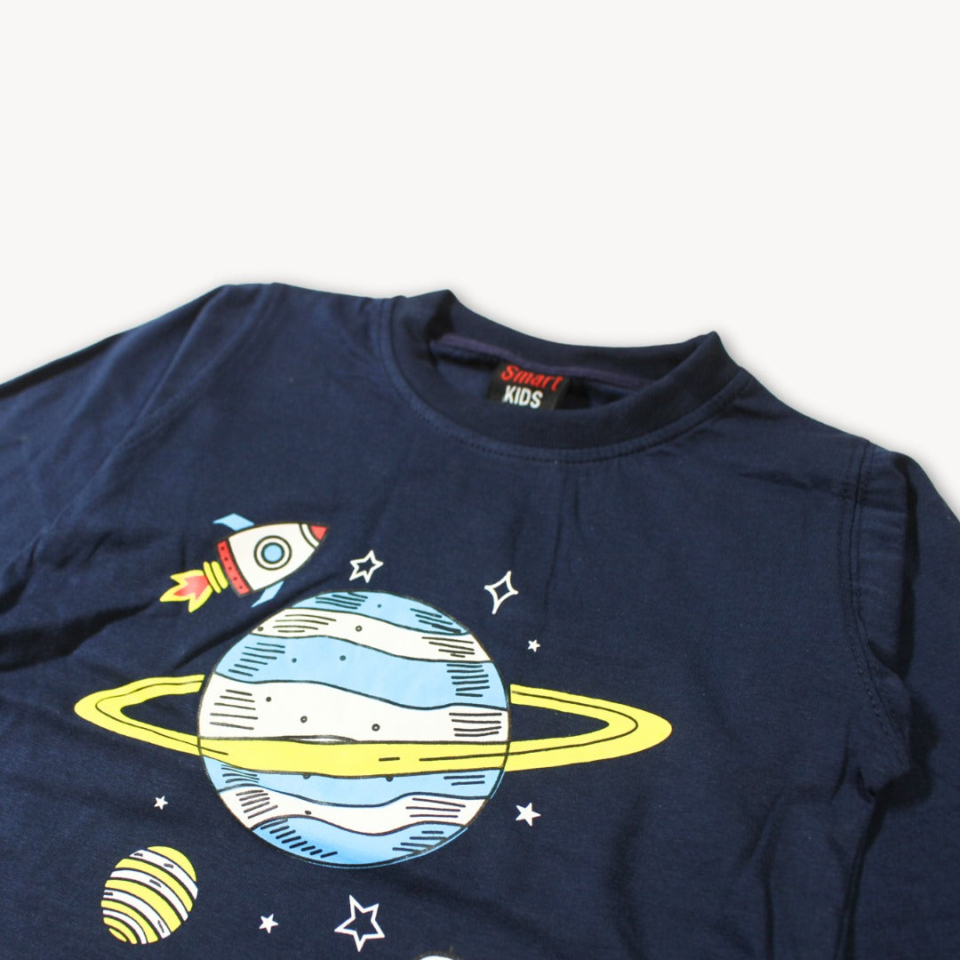 Navy Blue Galaxy Print Summer Pajama Shirt Set