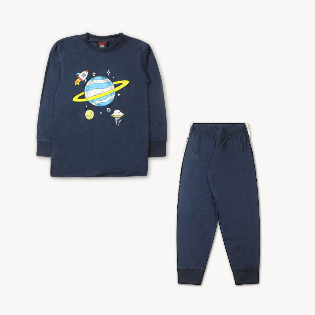Navy Blue Galaxy Print Summer Pajama Shirt Set