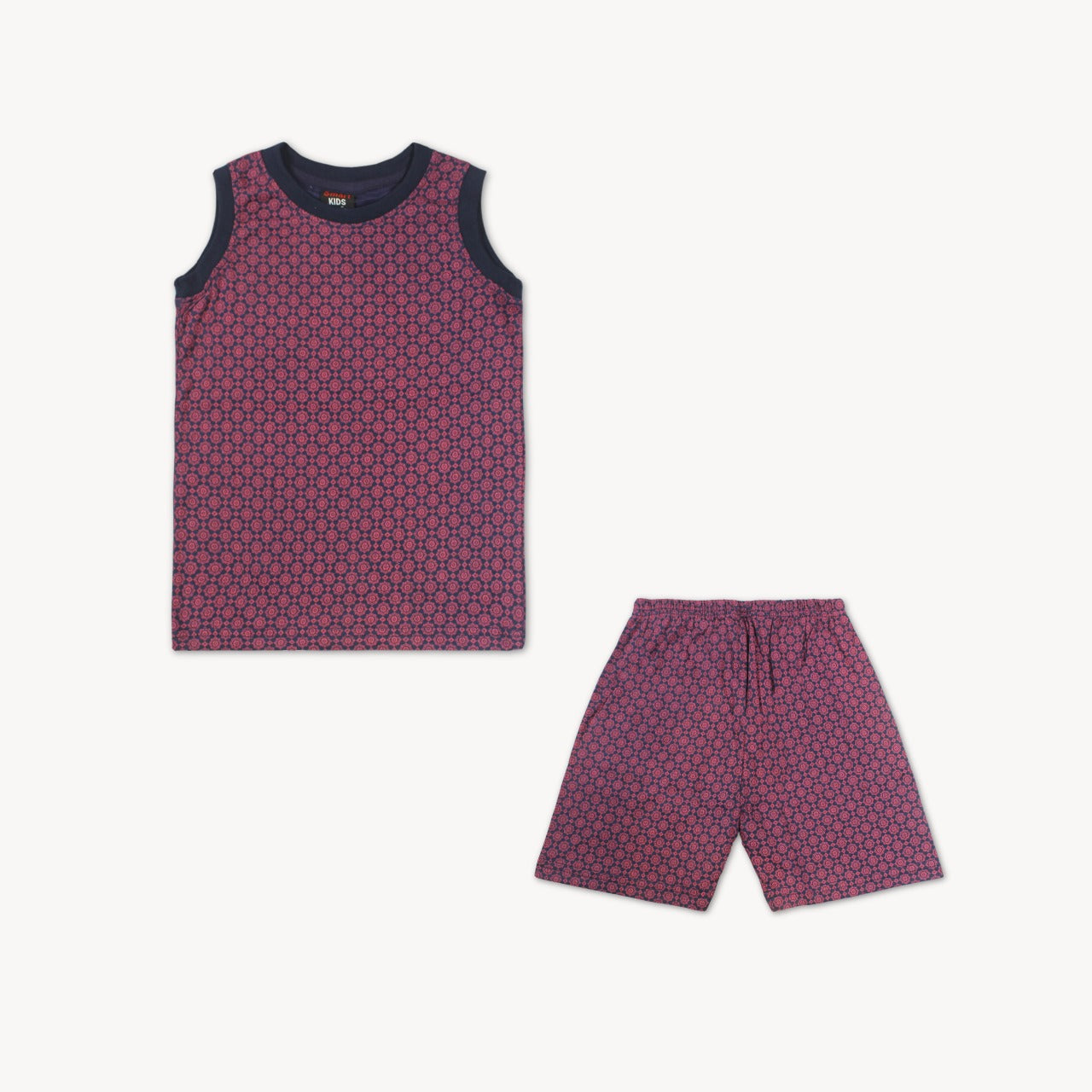 Purple & Black Abstract Shirt & Short Set