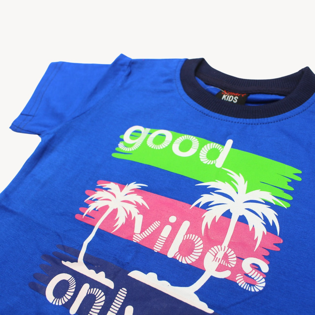 Royal Blue Good Vibes Only Printed Cotton T-Shirt