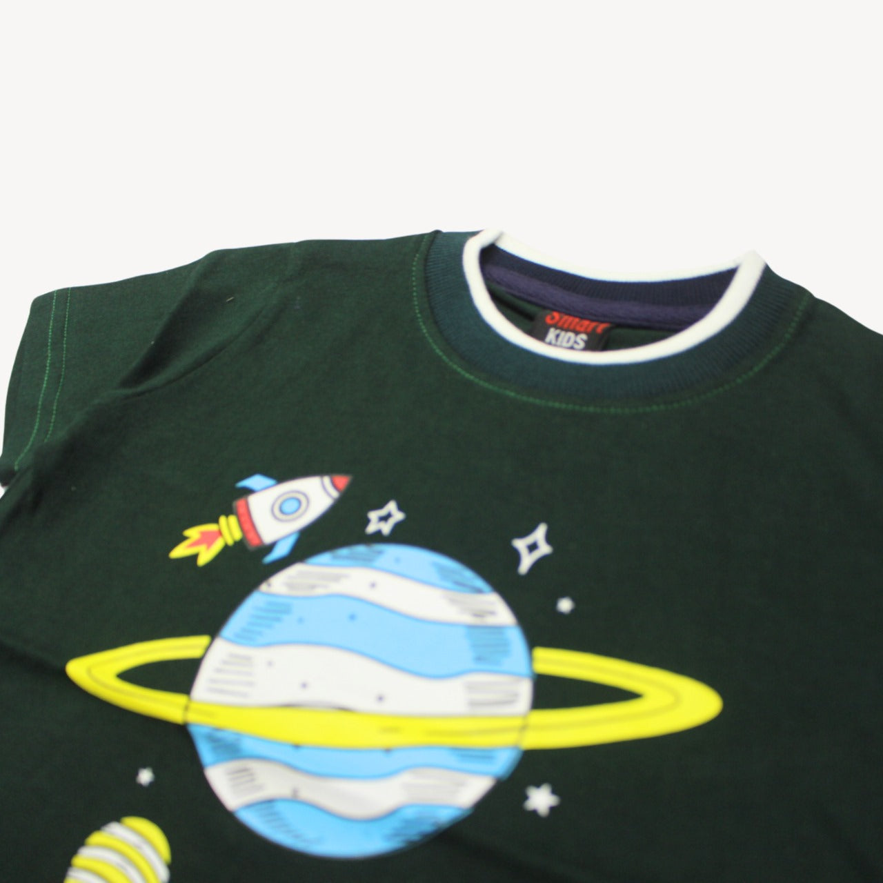 Dark Green Space Printed Cotton T-Shirt